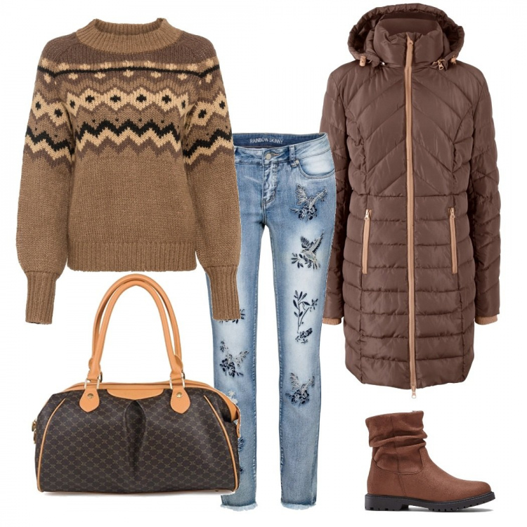 Outfit donna - Shopping a Cortina. Stile Urban per Tutti i giorni. Abbinamento con blazer, stivaletti, maglioni, jeans skinny, borse a spalla.
