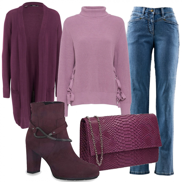 Outfit donna - Vanalikadasi outfit. Stile Urban per Tutti i giorni. Abbinamento con cardigans, maglioni, jeans dritti, stivaletti, pochette.