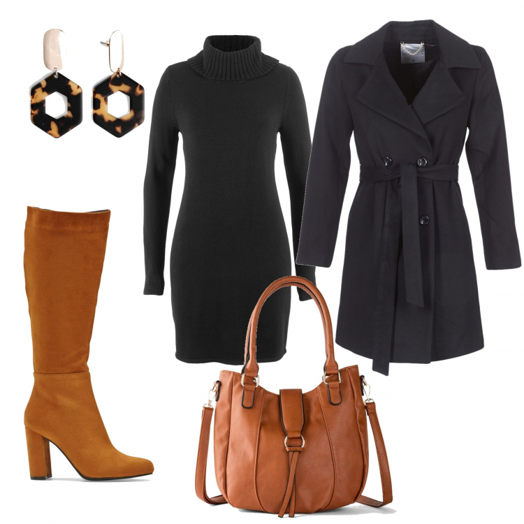 Outfit donna - Basic #48937. Stile Basic per Tutti i giorni. Abbinamento con vestiti, stivali, orecchini, borse a mano, cappotti.
