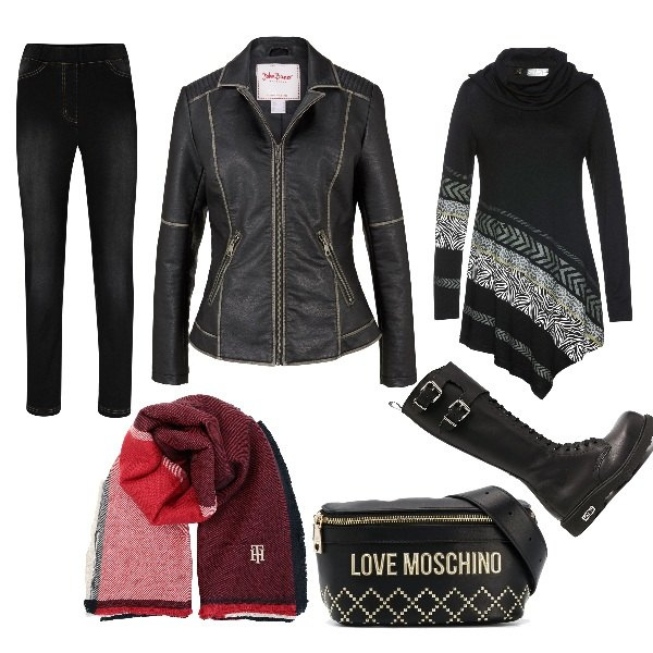Outfit donna - Rock #9160. Stile Rock per Tutti i giorni. Abbinamento con jeggings, maglieria, blazer, sciarpe, anfibi, marsupi.