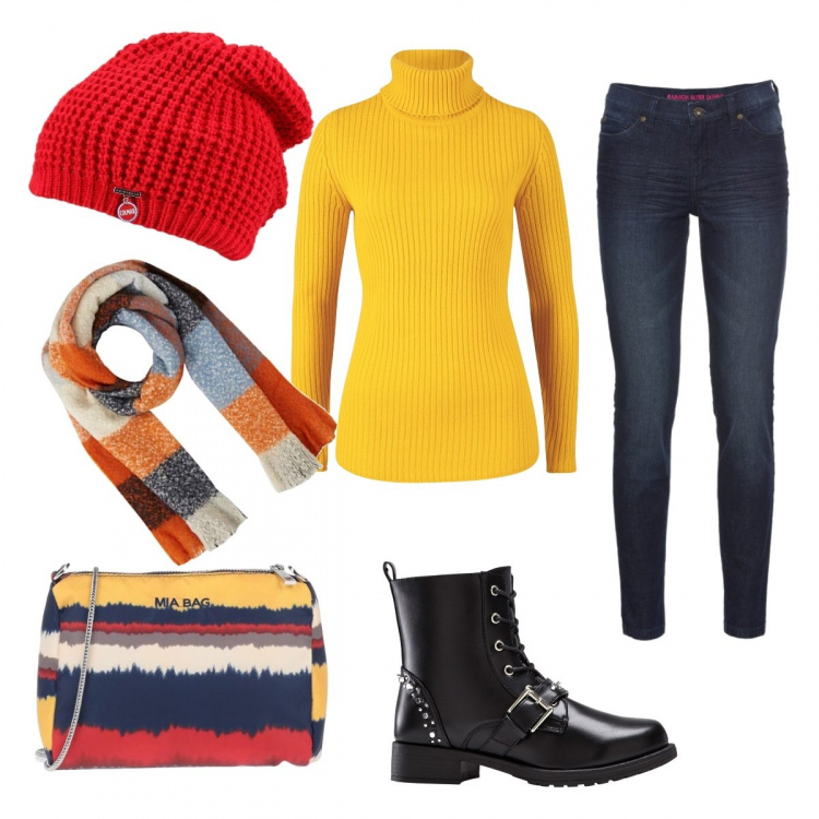 Outfit donna - Total look #858932. Abbinamento con jeans skinny, stivaletti, maglioni, borse a mano, berretti, sciarpe.
