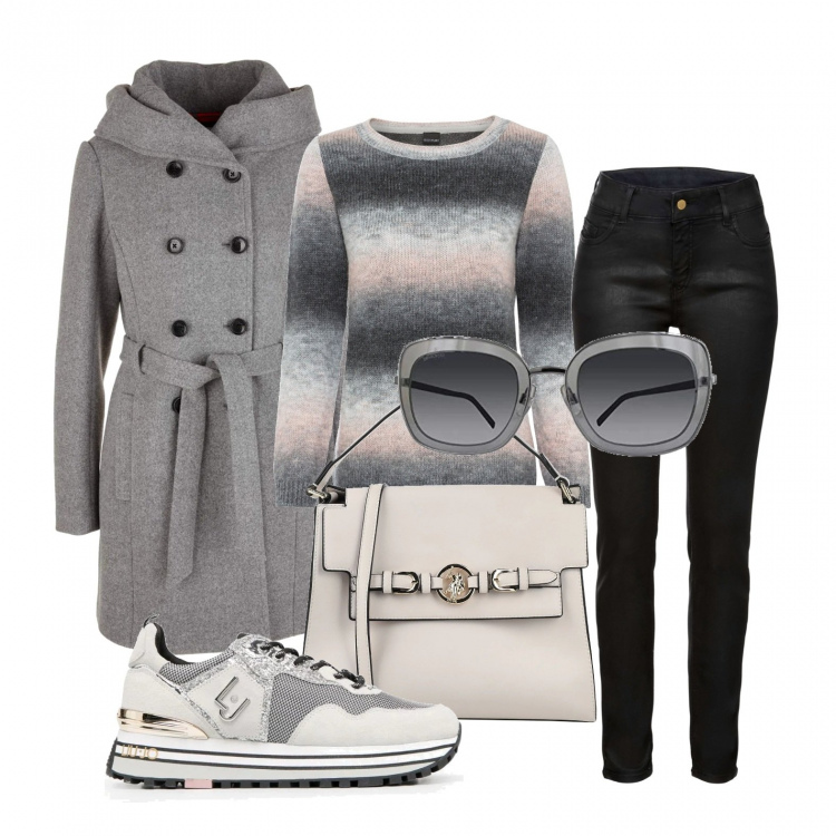 Outfit donna - Cappotto e sneakers. Stile Urban per Tutti i giorni. Abbinamento con maglieria, pantaloni, borse a mano, sneakers, cappotti, occhiali da sole.