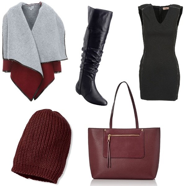 Outfit donna - Little red riding hood. Stile Basic per Tutti i giorni. Abbinamento con stivali sopra il ginocchio, cappotto scollo a cascata, borsa tote rosso.