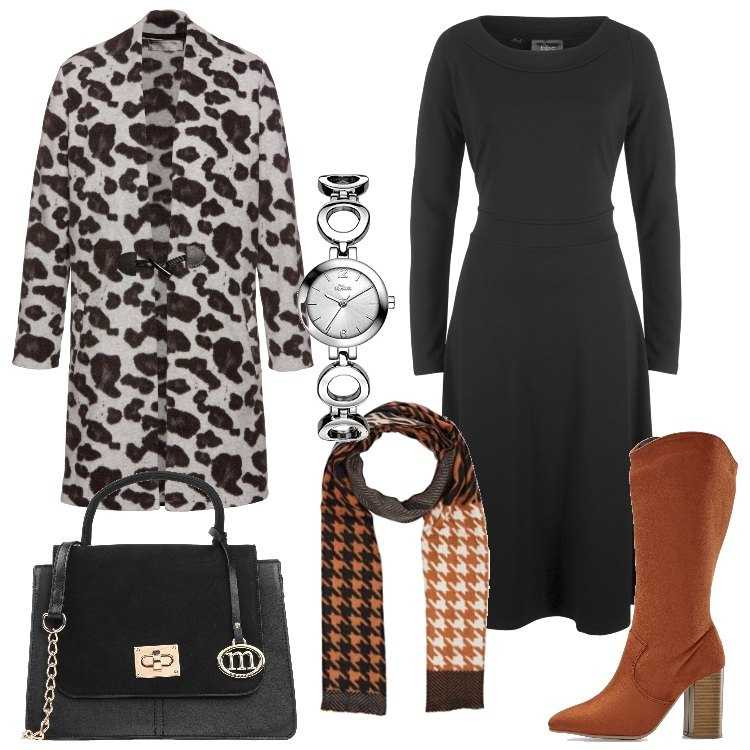 Outfit donna - A pranzo con lui. Stile Chic per Tutti i giorni. Abbinamento con stivaletti, cappotti, stivali, borse a mano, orologi, sciarpe.