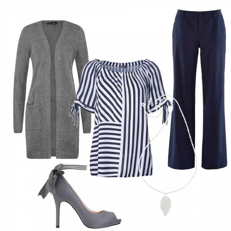 Outfit donna - Fiocchi trendy ovunque. Stile Trendy per Tutti i giorni. Abbinamento con décolleté, pantaloni, cardigans, ciondoli, camicie.