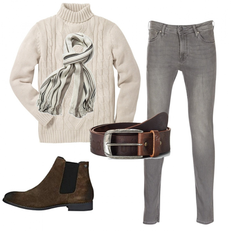 Outfit uomo - Il maglione invernale. Stile Trendy per Tutti i giorni. Abbinamento con maglieria, jeans, stivali e stivaletti, sciarpe, cinture.