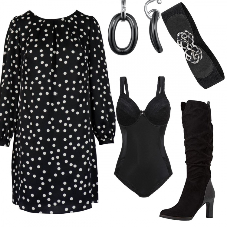 Outfit donna - Total look #860955. Abbinamento con cinture, body, stivali, vestiti, orecchini.