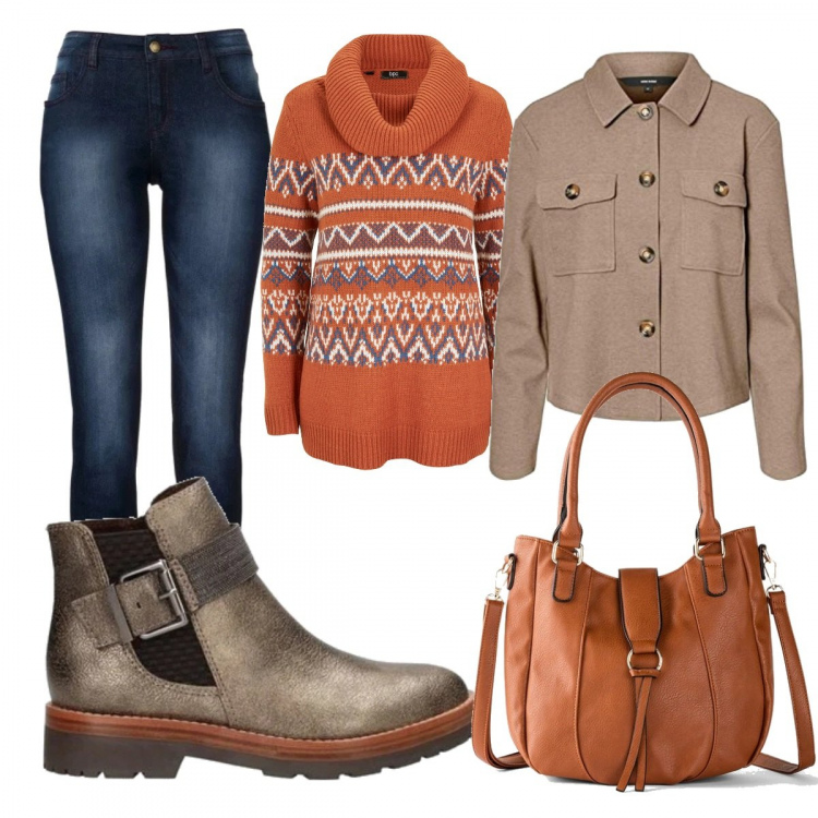 Outfit donna - Trendy #94796. Stile Trendy per Tutti i giorni. Abbinamento con jeans skinny, borse a mano, maglieria, stivaletti, blazer.