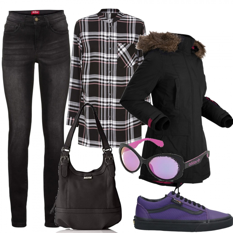Outfit donna - Casual con Sprint. Stile Basic per Tutti i giorni. Abbinamento con cappotti, jeans slim fit, camicie, sneakers, borse tote, occhiali da sole.