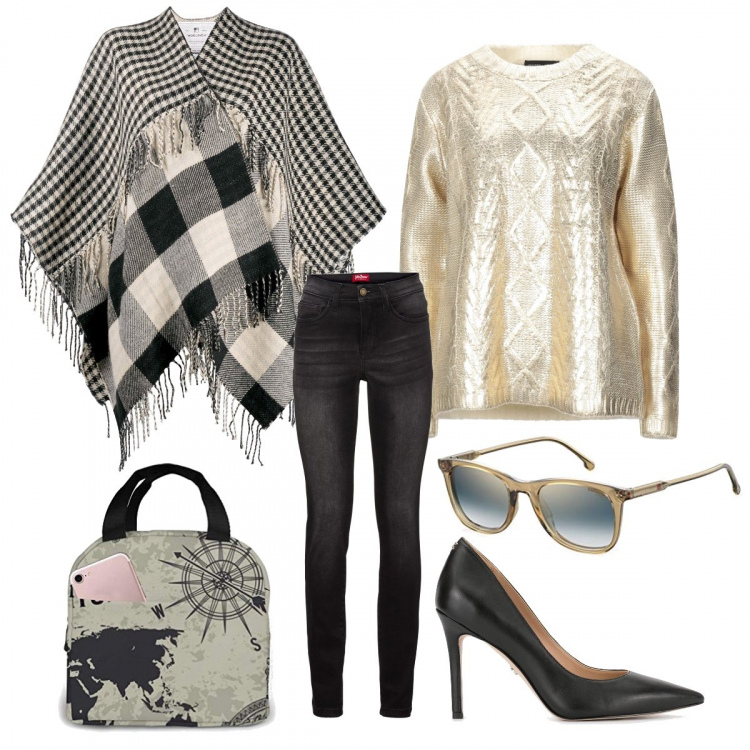 Outfit donna - Trendy #94873. Stile Trendy per Tutti i giorni. Abbinamento con jeans slim fit, pullovers, décolleté, cappotti, maglioni, occhiali da sole.