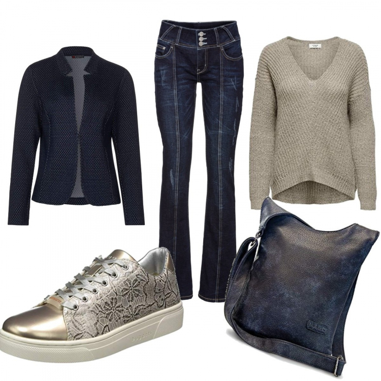 Outfit donna - Trendy #94882. Stile Trendy per Tutti i giorni. Abbinamento con jeans bootcut, borse a mano, sneakers, blazer, pullovers.