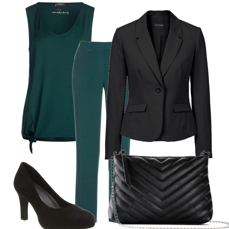 Outfit donna - In ufficio con i tacchi. Stile Chic per Ufficio. Abbinamento con blazer, pantaloni, borse a tracolla, vestaglie, scarpe col tacco.