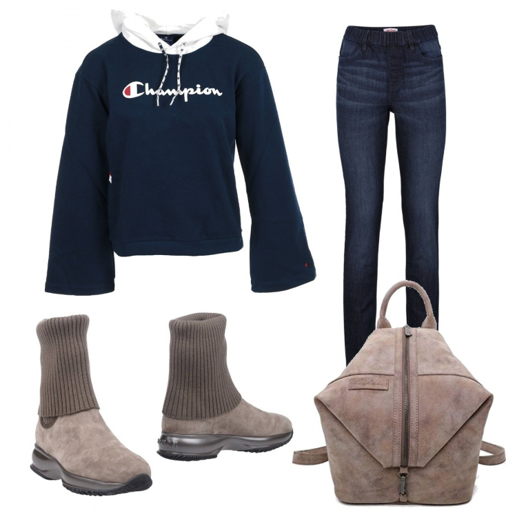 Outfit donna - Basic #49259. Stile Basic per Scuola/Università. Abbinamento con jeggings, stivaletti chelsea, felpe con cappuccio, zaini.