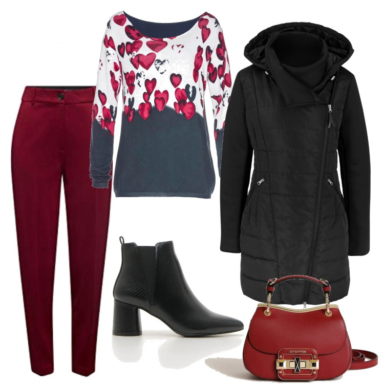 Outfit donna - Trendy #95019. Stile Trendy per Serata fuori. Abbinamento con blazer, maglioni, borse a tracolla, pantaloni, stivaletti.