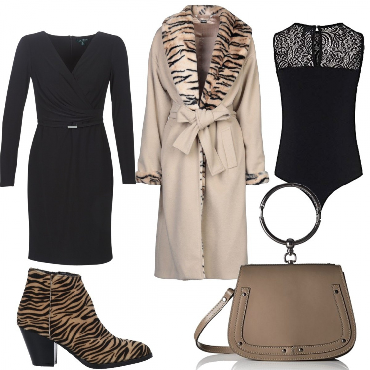 Outfit donna - Pranzo speciale. Stile Sexy per Serata fuori. Abbinamento con cappotti, stivaletti, vestiti corti, body, borse a spalla.