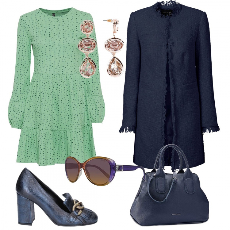 Outfit donna - Trendy #95131. Stile Trendy per Tutti i giorni. Abbinamento con blazer, vestiti, reggiseni, décolleté, borse a mano, occhiali da sole.