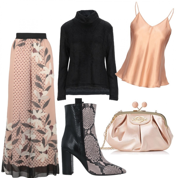 Outfit donna - Pantalone davvero particolare. Stile Trendy per Serata fuori. Abbinamento con pantaloni, pullovers, magliette intime, stivaletti, pochette.