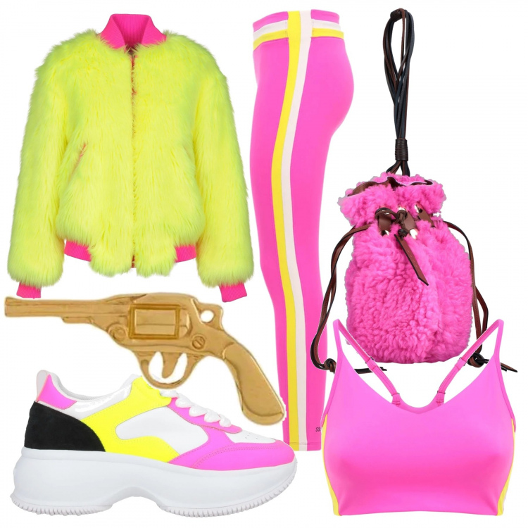 Outfit donna - Una corsa per cominciare il nuovo anno. Stile Urban per Tutti i giorni. Abbinamento con sneakers, cappotti, borse a mano, orecchini, top, leggings.