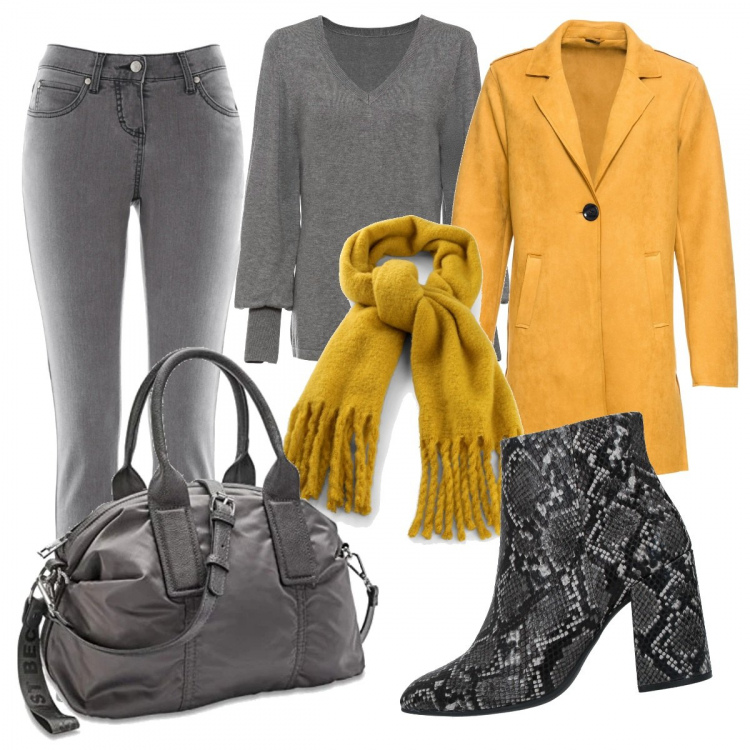 Outfit donna - Trendy #95228. Stile Trendy per Tutti i giorni. Abbinamento con jeans slim fit, cappotti, maglieria, sciarpe, stivaletti, borse a mano.