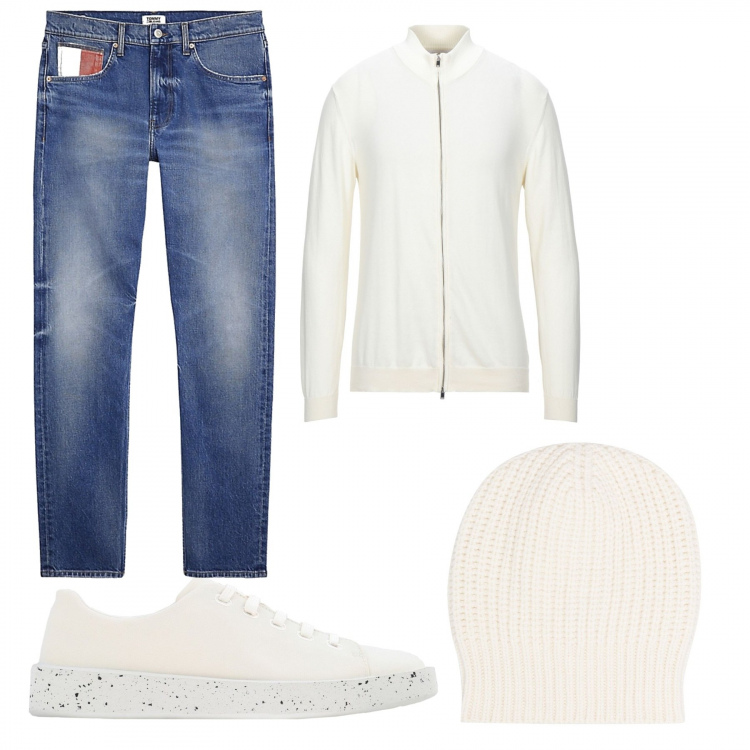 Outfit uomo - La scarpa camper 23. Stile Urban per Tutti i giorni. Abbinamento con jeans, berretti, cardigans, sneakers.