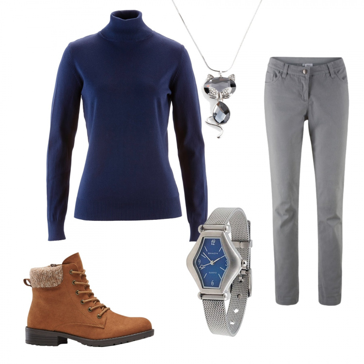 Outfit donna - Dolcevita ogni giorno. Stile Trendy per Tutti i giorni. Abbinamento con maglieria, pantaloni, stivaletti, collane, orologi.