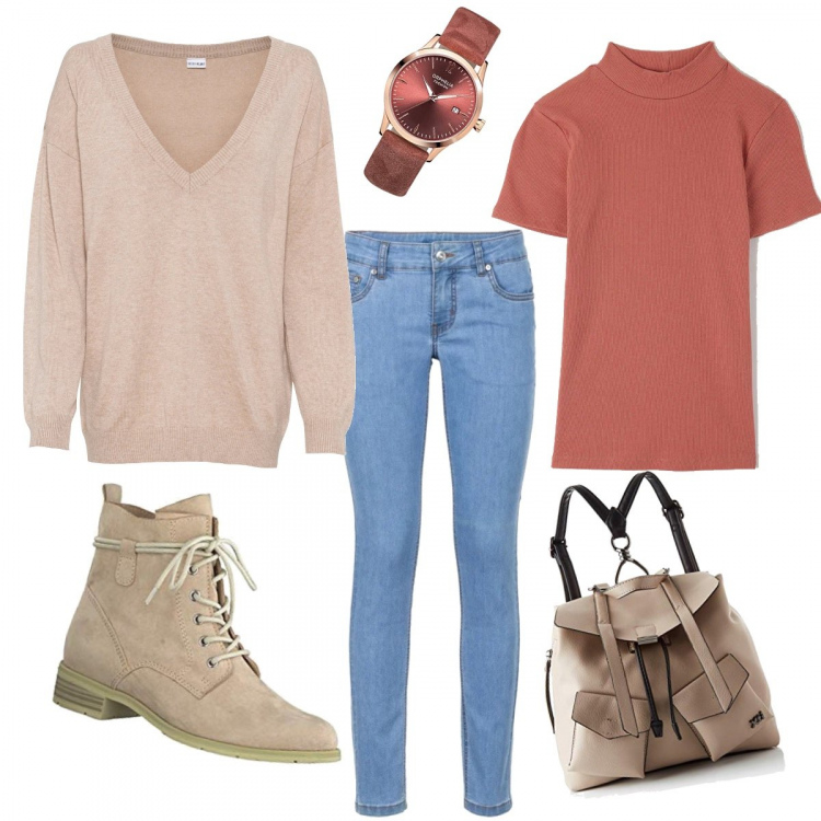Outfit donna - Maxipull per commissioni. Stile Basic per Tutti i giorni. Abbinamento con maglieria, jeans skinny, t-shirt, stivaletti, zaini, orologi.