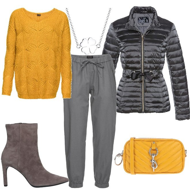 Outfit donna - Trendy ogni giorno. Stile Trendy per Tutti i giorni. Abbinamento con pantaloni, cappotti, maglioni, stivaletti, borse a tracolla, ciondoli.