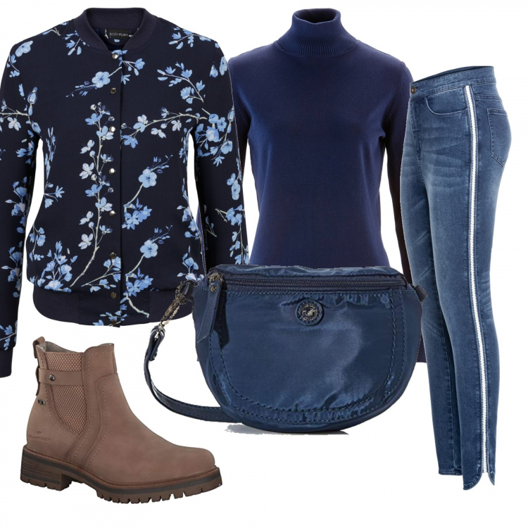 Outfit donna - Outfit per il 2 gennaio. Stile Basic per Tutti i giorni. Abbinamento con bomber, maglieria, jeans skinny, stivaletti, borse a tracolla.