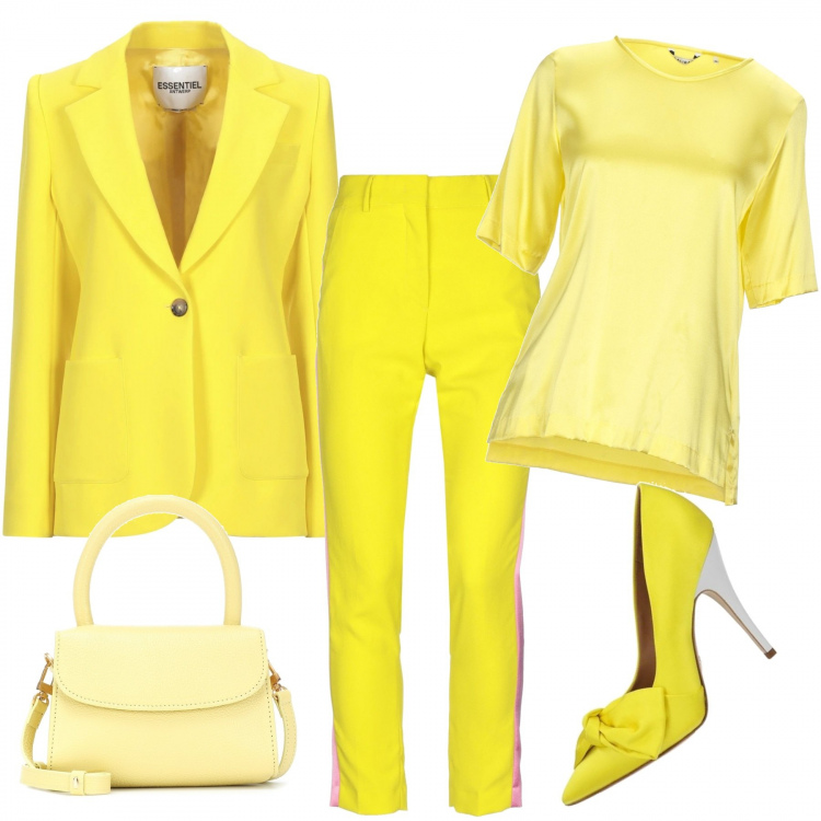 Outfit donna - Completo monocolore. Stile Trendy per Tutti i giorni. Abbinamento con pantaloni, blazer, bluse, décolleté, borse a tracolla.