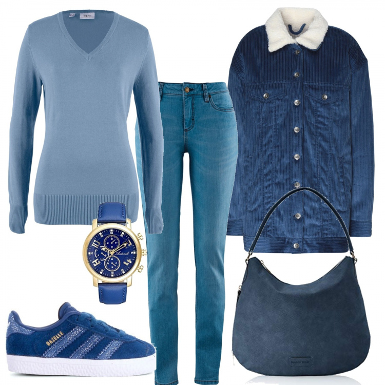 Outfit donna - Porto fuori il mio cucciolo. Stile Urban per Tutti i giorni. Abbinamento con jeans skinny, maglioni, cappotti, sneakers, borse a tracolla, orologi analogici.