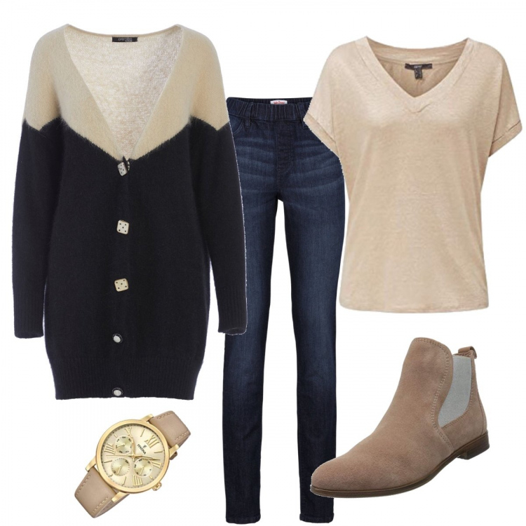 Outfit donna - Maglia lunga. Stile Urban per Tutti i giorni. Abbinamento con jeggings, cardigans, t-shirt, stivaletti, orologi.