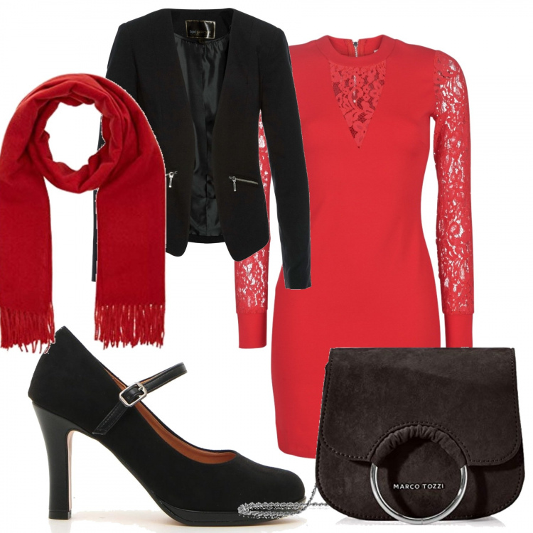Outfit donna - E la festa continua. Stile Trendy per Serata fuori. Abbinamento con blazer, vestiti corti, clutch, décolleté, sciarpe.