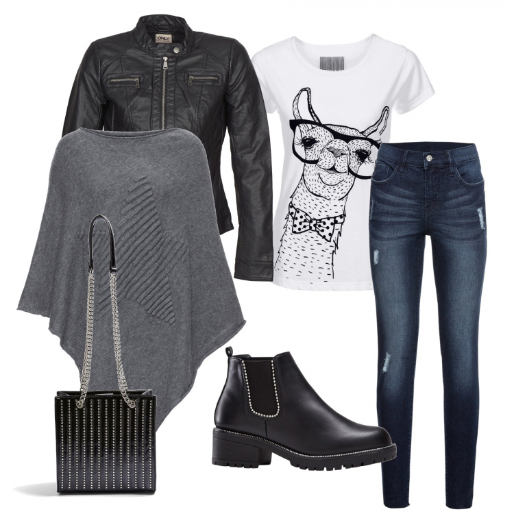 Outfit donna - La giacca in pelle. Stile Trendy per Tutti i giorni. Abbinamento con jeans strappati, cappotti, t-shirt, stivaletti, borse a spalla, giacche.