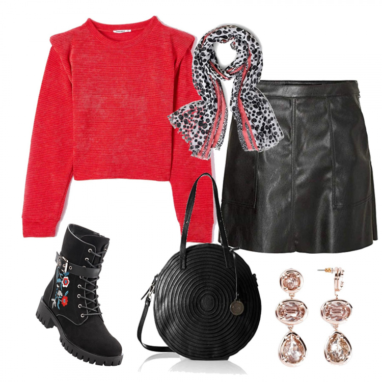 Outfit donna - Pranzo con le amiche. Stile Trendy per Tutti i giorni. Abbinamento con stivali, reggiseni, pullovers, minigonne, borse messenger, sciarpe.