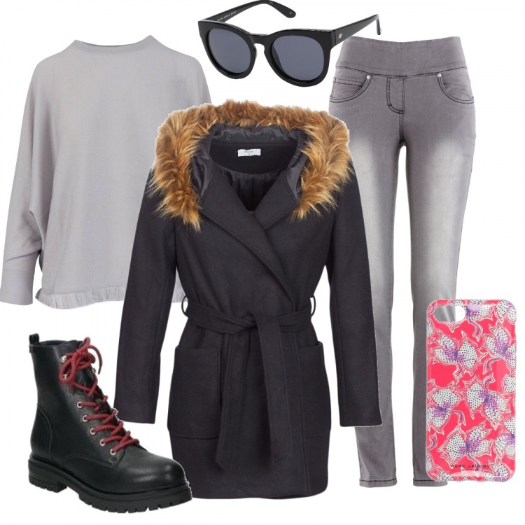 Outfit donna - Total look #868036. Abbinamento con jeans slim fit, occhiali da sole, cover telefono, cappotti, stivaletti, pullovers.