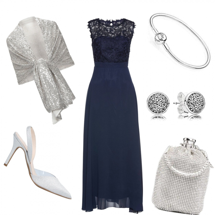 Outfit donna - Una serata magica. Stile Chic per Cerimonia. Abbinamento con vestiti lunghi, cappe, décolleté, pochette, orecchini, braccialetti.