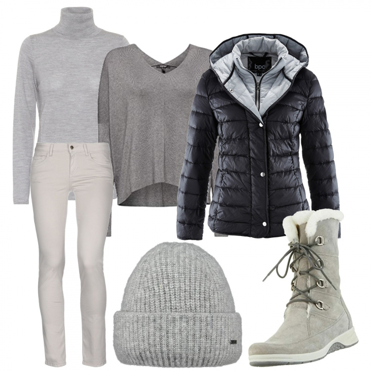 Outfit donna - Freddo...non ti temo!. Stile Basic per Tutti i giorni. Abbinamento con piumini, pantaloni, stivali, maglioni, berretti, pullovers.
