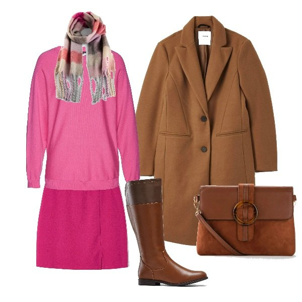Outfit donna - Marinella5p. Stile Basic per Tutti i giorni. Abbinamento con maglieria, stivali, borse a tracolla, cappotti, cappotti, minigonne.