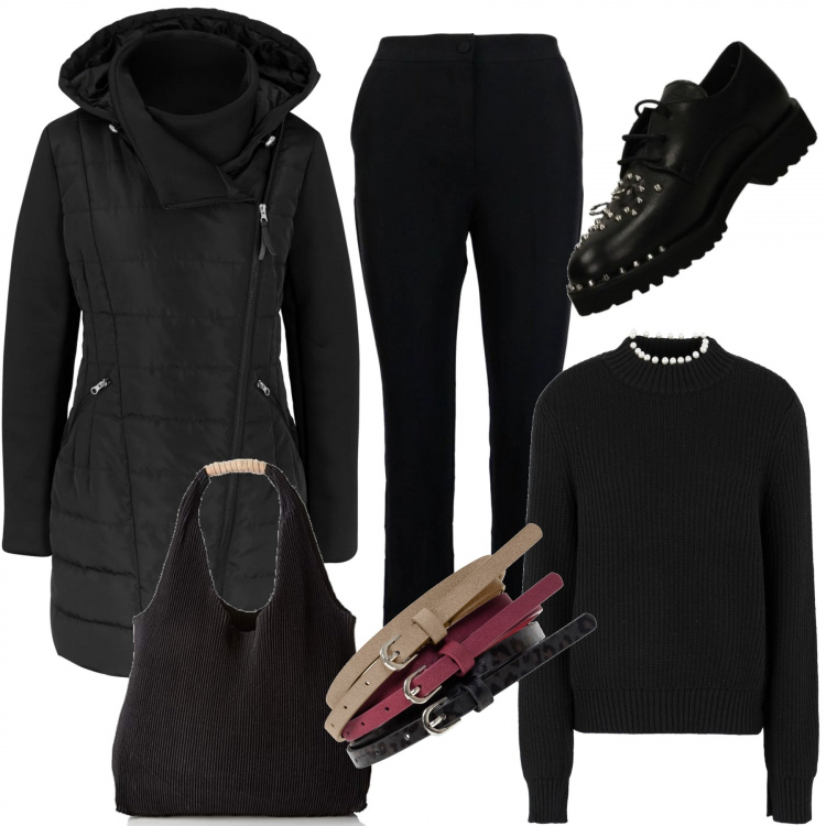 Outfit donna - Le cinture colorate. Stile Trendy per Tutti i giorni. Abbinamento con blazer, cinture, maglieria, scarpe stringate, borse a tracolla, pantaloni.