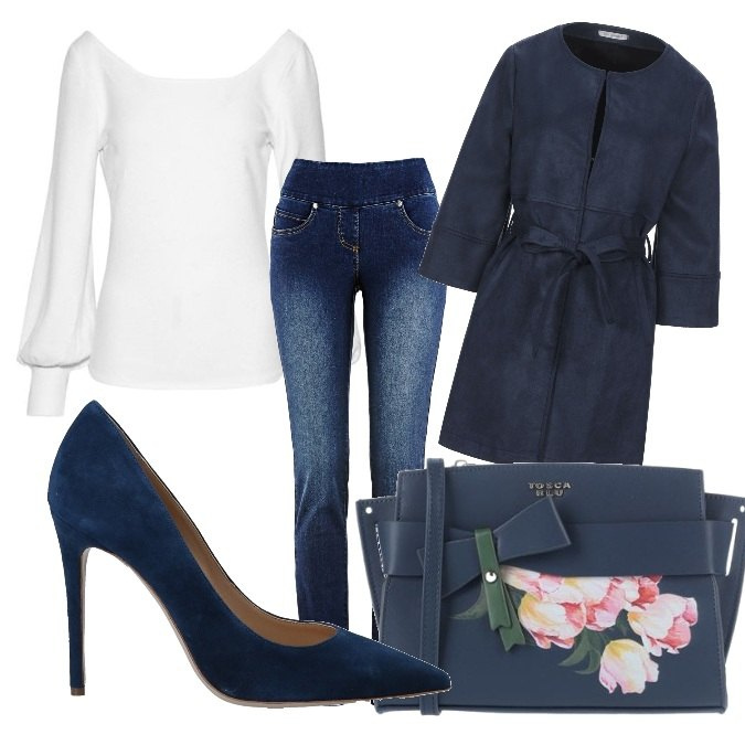 Outfit donna - Trendy #1339. Stile Trendy per Tutti i giorni. Abbinamento con jeans slim fit, cappotti, borse a tracolla, pullovers, décolleté.