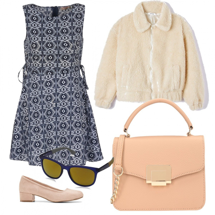 Outfit donna - Bon Ton #464. Stile Bon Ton per Tutti i giorni. Abbinamento con décolleté, borse a mano, cappotti, vestiti corti, occhiali da sole.