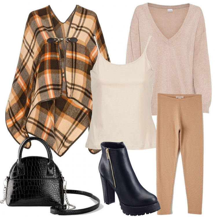 Outfit donna - Trendy #1828. Stile Trendy per Tutti i giorni. Abbinamento con maglieria, cappotti, vestiti, stivaletti, leggings, top.