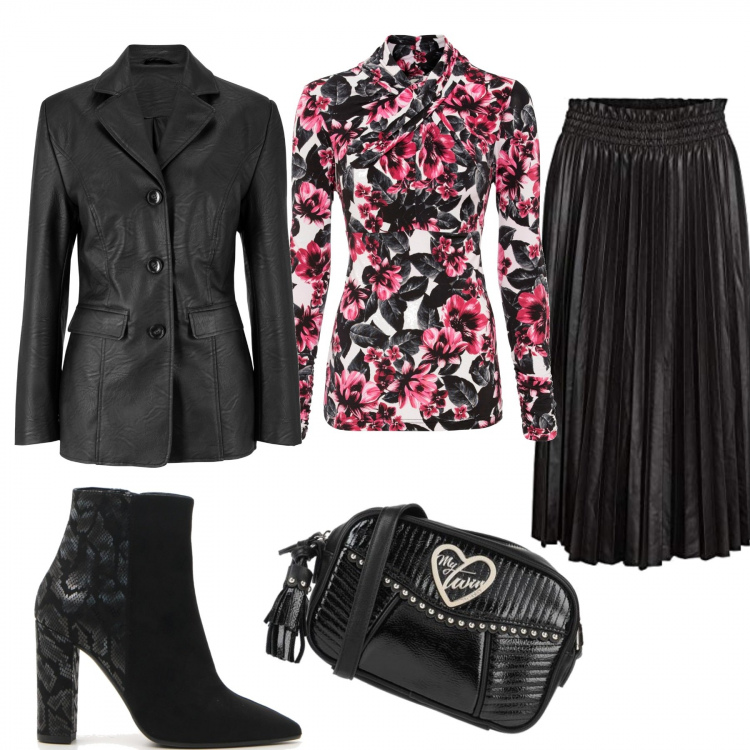 Outfit donna - Mi sento grintosa!. Stile Trendy per Serata fuori. Abbinamento con blazer, pullovers, borse a tracolla, gonne, stivaletti.