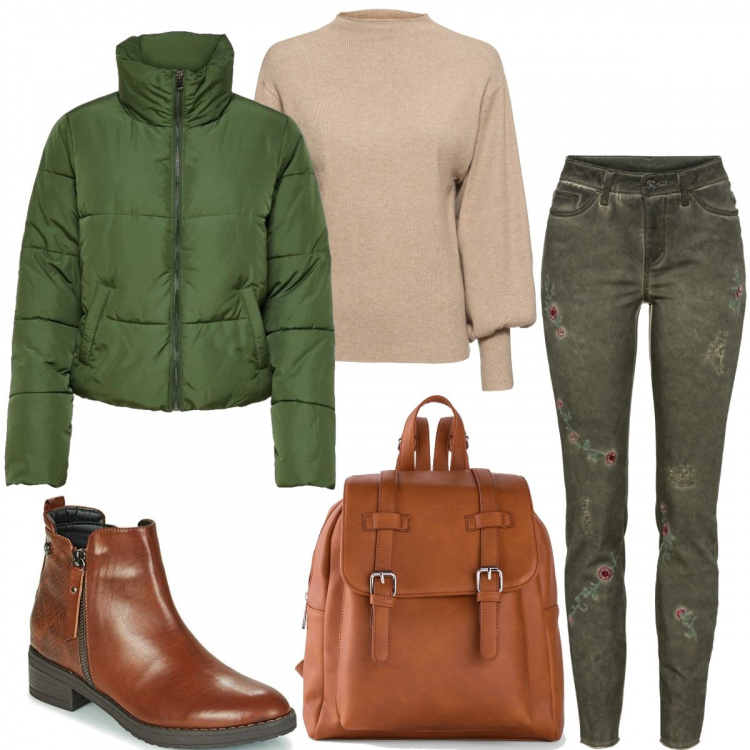 Outfit donna - Indispensabili. Stile Basic per Tutti i giorni. Abbinamento con maglieria, pantaloni capri, zaini, piumini, stivaletti.