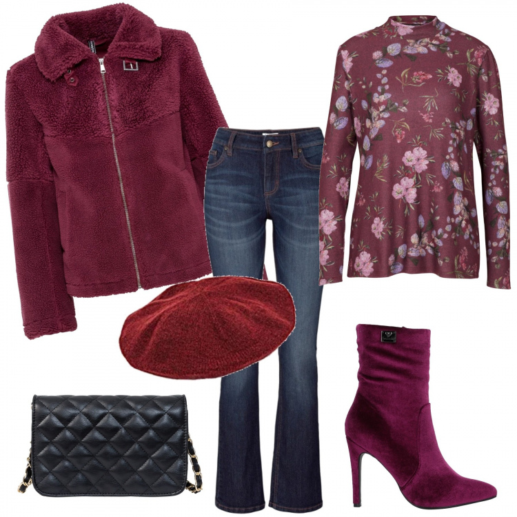 Outfit donna - Jeans. Stile Trendy per Tutti i giorni. Abbinamento con jeans bootcut, borse a tracolla, felpe, blazer, stivaletti, cappelli.