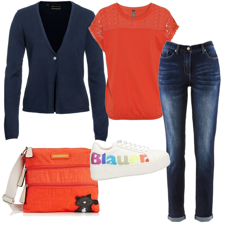 Outfit donna - Outfit BASIC multivitaminico. Stile Basic per Tutti i giorni. Abbinamento con jeans boyfriend, pullovers, cardigans, sneakers, borse a tracolla.