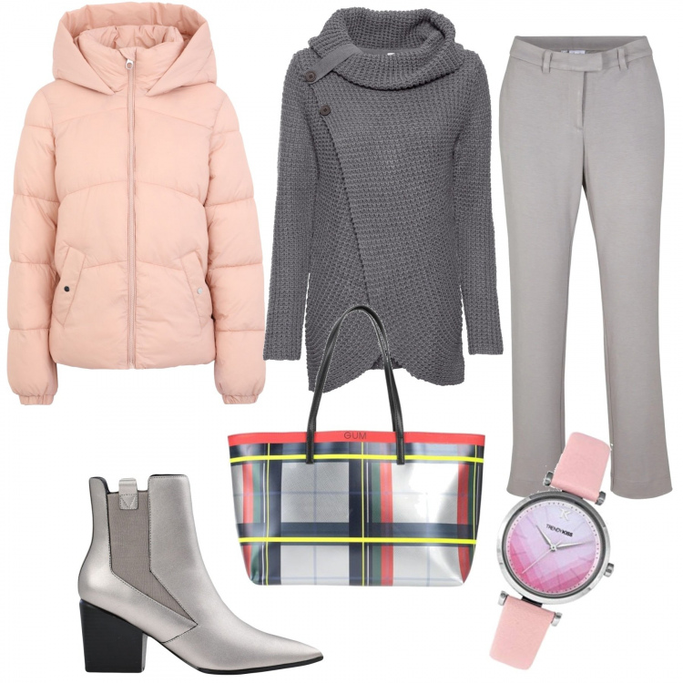 Outfit donna - Lo stivaletto metallizzato!. Stile Trendy per Tutti i giorni. Abbinamento con maglieria, pantaloni, stivaletti, piumini, borse a mano, orologi.