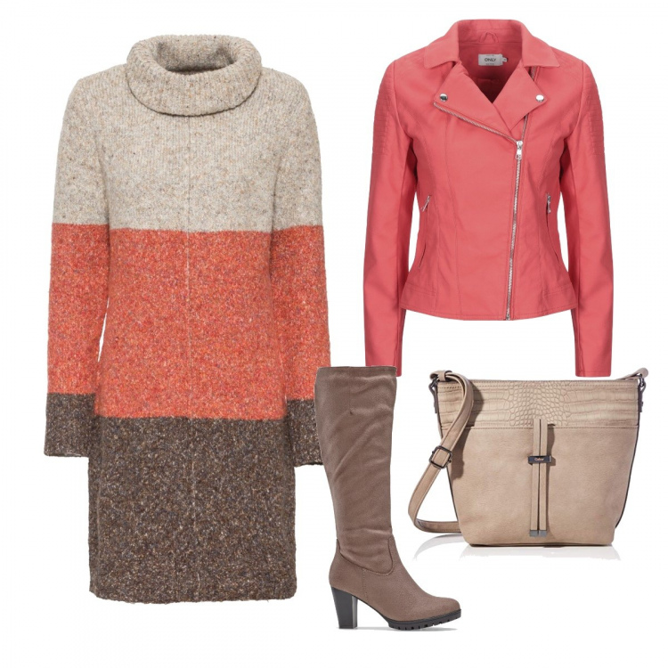 Outfit donna - Basic #1276. Stile Basic per Tutti i giorni. Abbinamento con vestiti, stivali, cappotti, borse a tracolla.