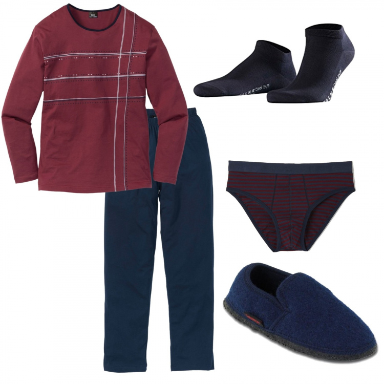 Outfit uomo - Buonanotte.... Stile Casual per Tutti i giorni. Abbinamento con abbigliamento da notte, slip, calzini.