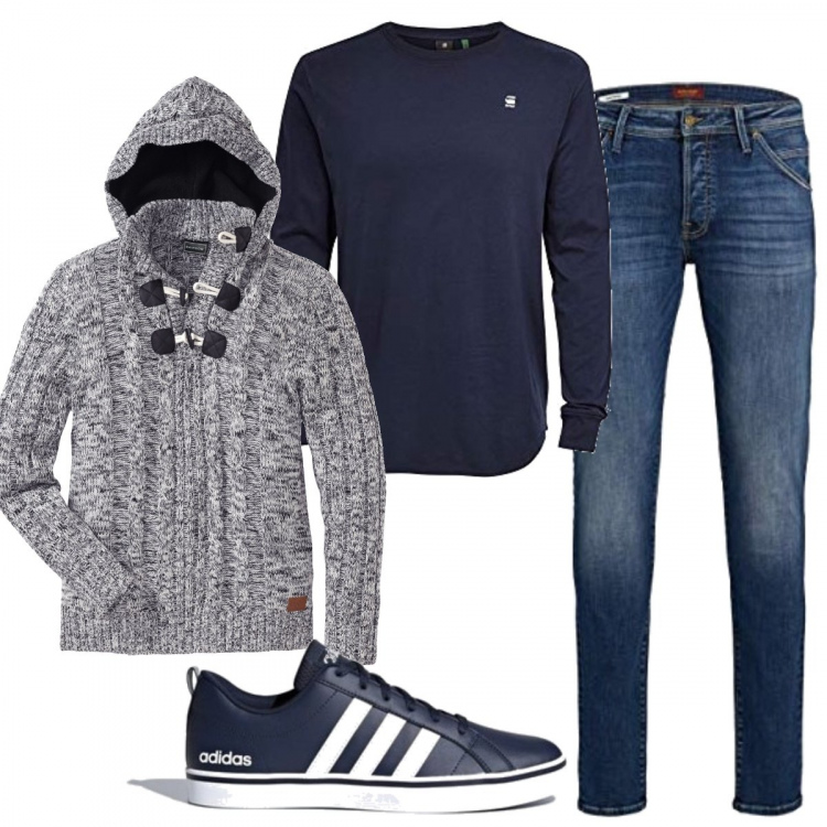 Outfit uomo - Casual #689. Stile Casual per Tutti i giorni. Abbinamento con maglieria, sneakers, jeans slim fit, camicie.